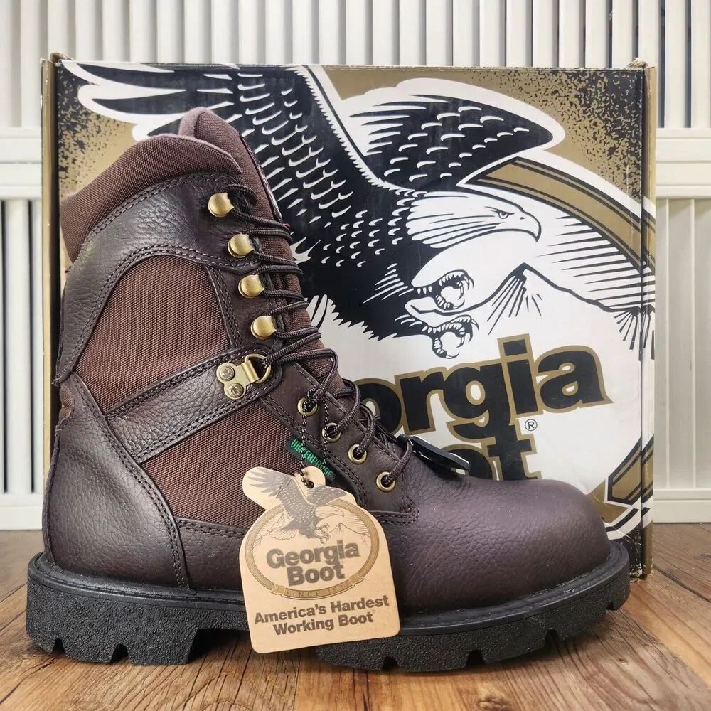 Georgia Boot G107 8" Homeland Mens Sz 8.5 M Brown Leather Waterproof Work Boots